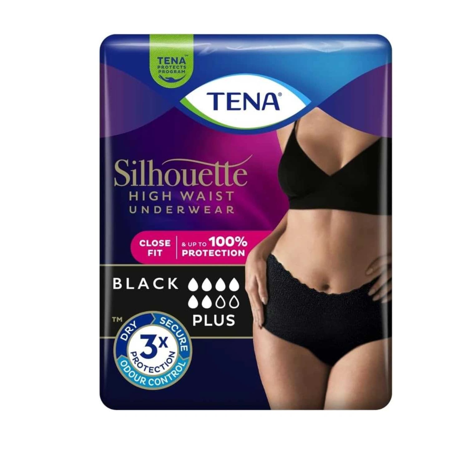 3x TENA Silhouette Plus High Waist Pants Black Large 8 Pack