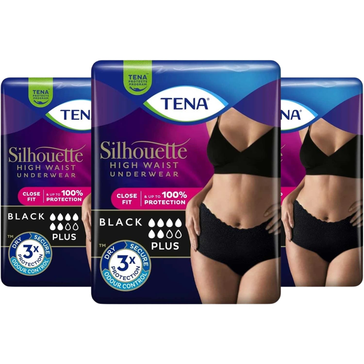 3x TENA Silhouette Plus High Waist Pants Black Large 8 Pack
