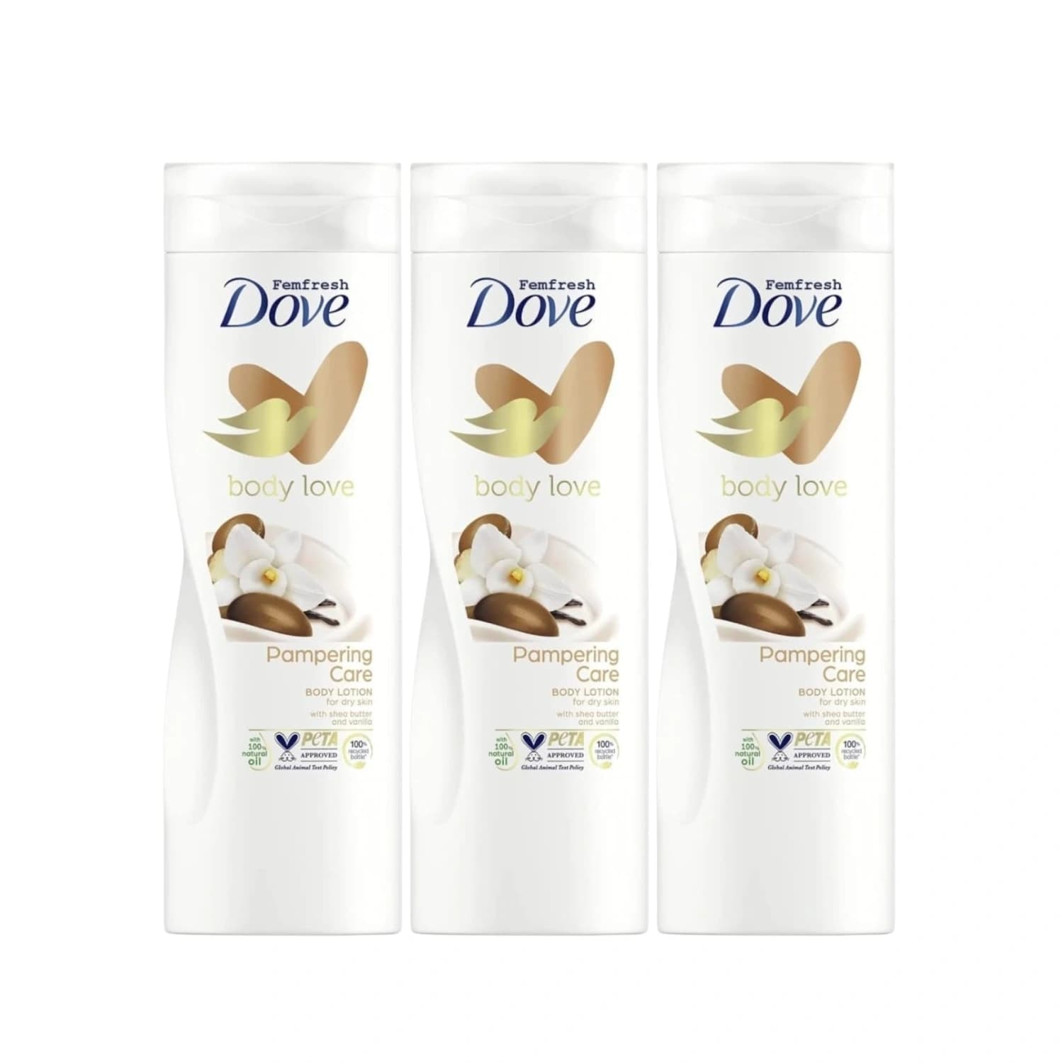 3x Dove Body Lotion Pampering Care With Shea Butter 250ml
